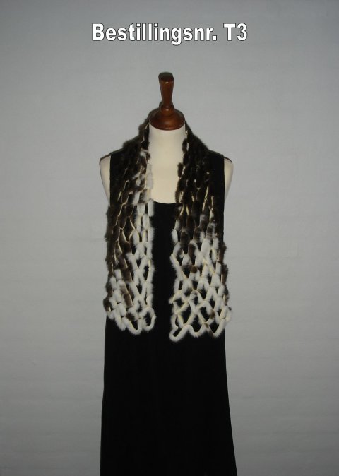 Tørklæde i brun og hvid minkskind Minktørklæde